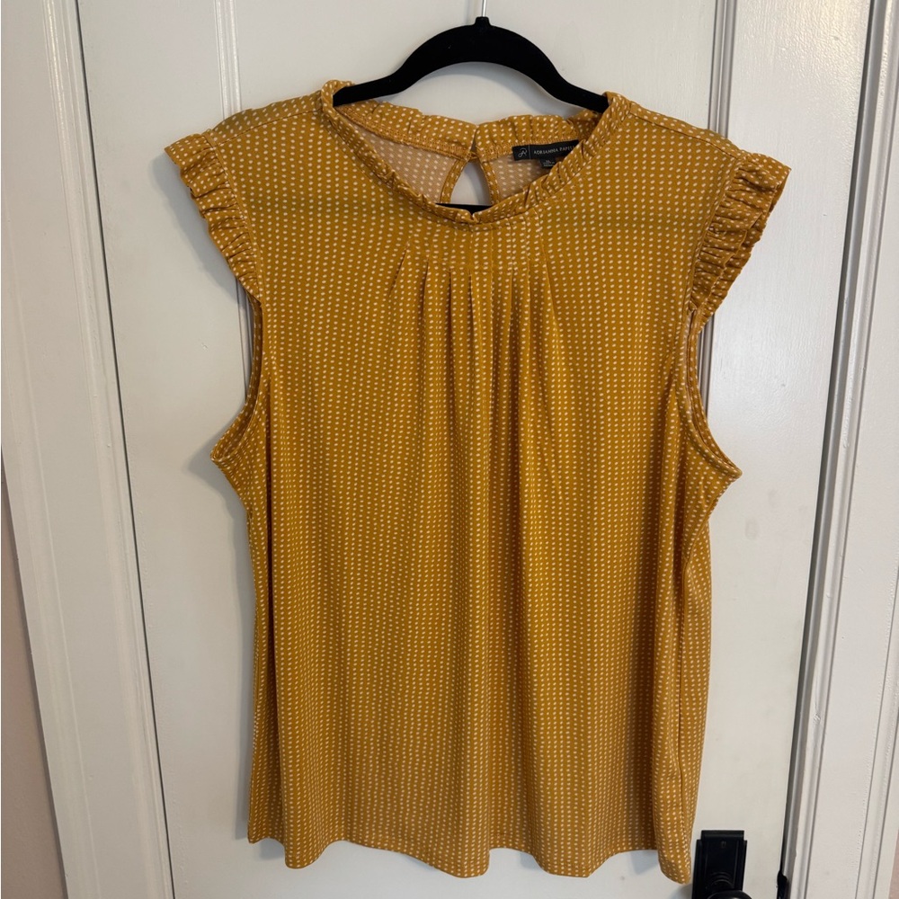 Adrianna Papell Gold Ruffled Flutter Sleeve Blouse